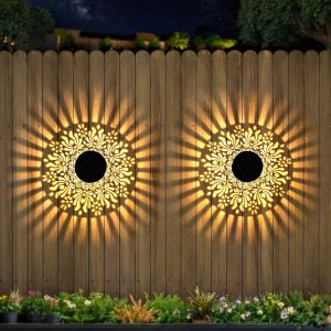 2-pack solar peony wall lamps - hollow peony design Outdoor Garden Decor Light Iron Light for Yard Party Gift
