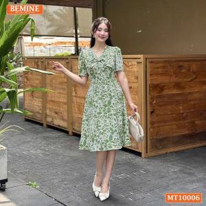 Đầm thiết kế BEMINE cổ V kiểu nơ dáng chữ A phù hợp đi làm đi chơi-MT10006