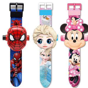 Disney | New Projection Minnie Children Watches For Girls Disney Princess Elsa Spiderman Kids Watch with 24 images Digital Clock Boys