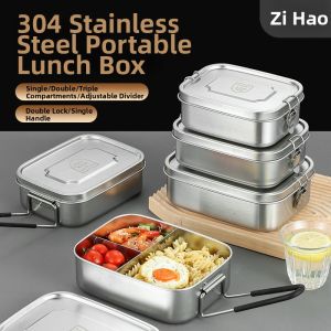 Stainless Steel Bento Box Long Rectangular With Lid Partitioned Sealed