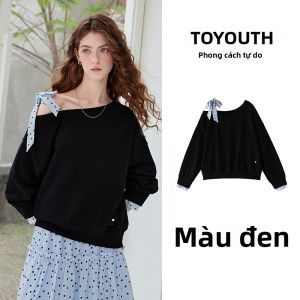 Toyouth | Áo Hoodie Dots Ribbons Cổ Trụ Rơi Mới Mùa Thu