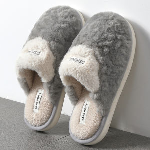 Mens Cotton Slippers Indoor Home Anti-Slip Silent Warmth Furry Lined Home Use Cotton Slippers for Autumn And Winter