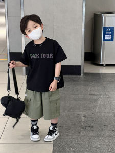 Korean Style Laser Letter Short Sleeve Childrens T-shirt Boys Summer Fashion Print Half Sleeve Top for Little Kids