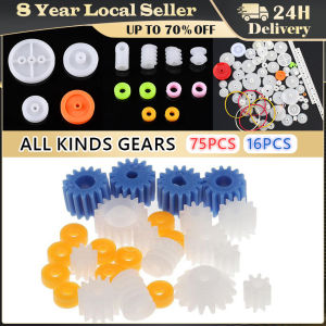 75PCS/Set Various Plastic Gear Kits Pulley Belt Crown Motor Transmission Shaft Gear Worm Assembly 0.5 Modulus Gear Rack DIY Toy 307A-Plastic-Gear-Set