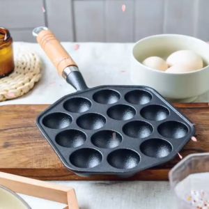 Loại tốt - Chảo nướng viên bạch tuộc khuôn nướng bánh bạch tuộc Toyaki Kiểu Nhật cán gỗ 14 ô chảo chống dính chiên bánh khọt làm đồ nướng chảo rang
