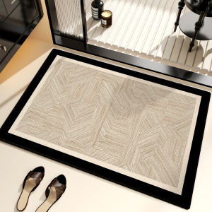 VIKAMA Modern Oval Bathroom Mat Dark Green Geometric Pattern Non‑Slip Absorbent Mat for Toilet Indoor Home Decor