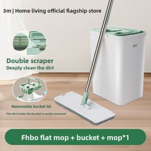 3M Flat Mop Home New Model Hand Wash Free Water Scraping Family Cleaning Tool Stainless Steel Rod Ultrafine Fiber Cloth