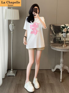 La Chapelle Casual Sportswear Set Women Loose Fit Short Sleeve round Neck Two Piece Set Summer Collection Age Reducing Meat Covering