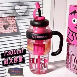 Cốc Nhựa Dung Tích Lớn Có Thìa Cầm Tay Phong Cách Đông Nam Á Cốc Đựng Trà Hoa Cốc Pha Trà Di Động Có Tay Cầm