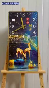 Đồng hồ tráng gương 5D hươu tài lộc giá xưởng tặng pin tặng phụ kiện treo.