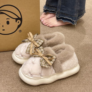 Outwear Cotton Slippers Female Winter New Arrival Cute Bows Stuffed Confinement Warm Home Indoor Ankle Wrap Cotton Shoes