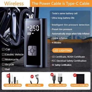 Portable Air Pump Wireless Car Tire Inflator Electric Air Compressor LCD Display Air Injector for Bike Car Motorcycle Tyre Ball