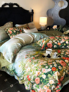 ชุดผ้าห่มผ้าฝ้ายลินินสีน้ำเงินแบบวินเทจสไตล์ชนบทพร้อมพิมพ์ลายดิจิตอล เสื้อคลุมนอนแบบสวมหัว ชุดนอนฤดูร้อน