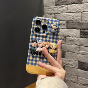 Small Character Cartoon Blue Plaid for Samsung Galaxy 24ultra Phone Case New Arrival S23/S22fe Silicone S21/A33 Drop-Resistant All-Inclusive S10/S9 Protection S8 Set Note20 Niche Style