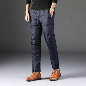 SHIPAILUO | Mens Down Trousers High Waist Thickened White Duck Down Inner Lining Winter Warm Casual Business Style Long Pants
