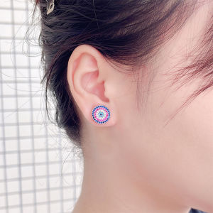 Sequito cho nữ phong cách đơn giản trang sức tai mạ vàng trắng Micro paved Xanh đỏ trắng aaaaa Zirconia hợp thời trang hàng ngày Đảng trang sức hình tròn Bông tai se935