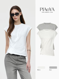 PIAOYA | Womens Loose Casual T-Shirt for Summer with Round Neck Knot Design Slimming Wear