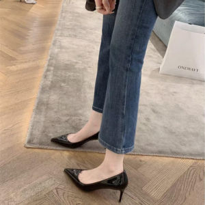 รองเท้าส้นสูงสีเปล่าสำหรับผู้หญิง ทรงหัวแหลม ดีไซน์เซ็กซี่ รองเท้าส้นเดี่ยว รองเท้าแฟชั่น รองเท้าลำลอง ส้นสูง 8 ซม. รองเท้าหนัง