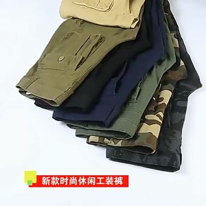FUGUINIAO Spring and Autumn High quality Fashion Outdoor Mens Pants Multi Pocket Loose Straight leg Cargo Pants