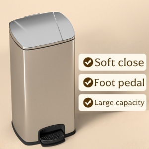 30L stainless soft close trash bin with pedal for kitchen room garbage bin with cover big size Commercial garbage bin