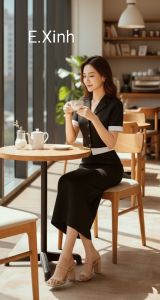 Thời Trang Thiết Kế E.Xinh.Thời trang công sở thanh lịch sang trọng.Áo công sở cổ vest dáng croptop chân váy bút chì dáng dài xẻ sau phối cạp trang.Phù hợp đi làm đi chơi...