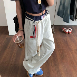 Quần Dài Ống Rộng Màu Xanh Đậm Phong Cách Mỹ Cổ Điển Cho Nữ Quần Dài Thể Thao Quần Dài Ống Rộng Quần Dài Thường Ngày Quần Dài Mùa Thu