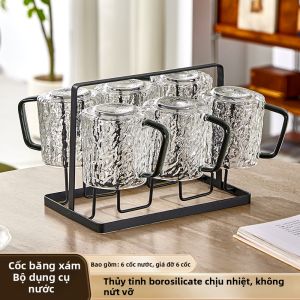 YINXIANG80YIGUAN | Bộ Ly Nước Thủy Tinh Đẹp Dùng Tại Nhà Có Tay Cầm và Giá Để