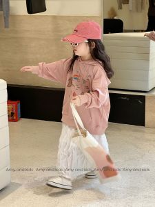 Spring Autumn Amy Kids Hoodie Sweatshirt Baby Girl Cartoon Print Korean Style Overhead Top Cotton Polyester Blend Regular Thick