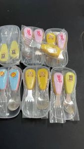Halo-Halo 2 IN 1 Sendok Makan Anak Bayi / Peralatan Makan Sendok Garpu Set Gambar Kartun Stainless Steel