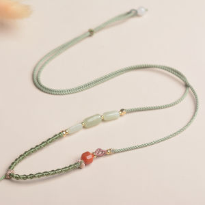 High-End Pendants Lanyard Necklace Rope Emerald round Jade Pendant Hand-Woven Hetian Jade Beeswax Adjustable High-End Pendant Rope