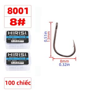 100 Cái Móc Câu Cá Thép Không Gỉ Cao Cấp Mạ PTFE Chống Gỉ Sét Sắc Bén Có Ngạnh Có Mắt Phụ Kiện Câu Cá Của Hirisi 8001