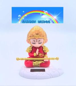 Solar-Powered Monkey King Figurine – Feng Shui Decor （New-Red+Gold & Black+Gold) #Size: H11.5cm