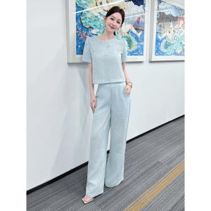 SHANGSHA | Elegant Luxurious Blue Suit Pants