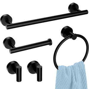 Black Bathroom Hardware Set Accessories Wall Mounted Stainless Steel Towel Bar Towel Ring Toilet Paper Holder Hook Bathroom Kit