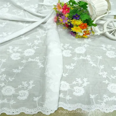 Pure Cotton Embroidered Fabric Long Skirt Hollow out Design Fashionable Hole Punching Technique Ideal for Various Sewing Needs