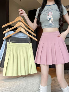 กระโปรงสั้นเอวสูงยืดหยุ่นสำหรับผู้หญิงไซส์ใหญ่พร้อมกระเป๋า กระโปรงสีชมพูดอกบัว กระโปรงทรงเอ ทรงเข้ารูป ฤดูร้อน 2023
