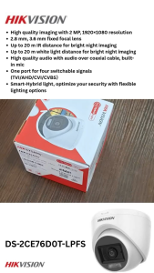 KAMERA CCTV INDOOR 2MP AUDIO COLORVU HIKVISION DS-2CE76D0T-LPFS DUAL Light