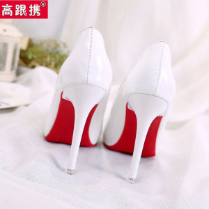 Giày Cao Gót Da Bóng Màu Đỏ Mũi Nhọn Đế Bằng Mũi Nhọn Đa Năng Cho Nữ Mùa Hè 2025 Giày Cao Gót Mũi Nhọn Da Bóng Màu Đỏ