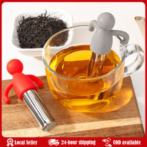 Creative Humanoid Tea Strainer Stainless Steel Tea Leaf Filter Lazy Tea Brewing Gadget Tea Brewing Accessory Cute Humanoid Form Stainless Steel Silicone Tea Strainer Heat-resistant Non-slip Foldable Portable Tea Maker Tea Set Accessories