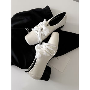 Lamb Skin Deep Mouth Bow Tie High Heels Womens Shoes Spring Gentle Ballet Style Small Leather Shoes French Maidsmaid Shoes