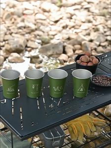 ShineTrip 350ml Camping Cups 4pcs Set with Storage Bag Stainless Steel Hot and Cold Drinking Mug