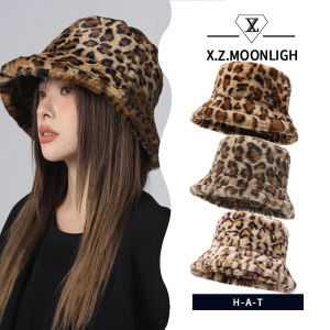 X.Z.MOONLIGH Leopard Plush Fisherman Hat - Trendy Fuzzy Winter Cap for Women
