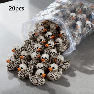 20-Pack 0.6in Gothic Cute Skull Ducks - Resin Figurines for Halloween Gothic Home Office Party - Compact Desk Decor
