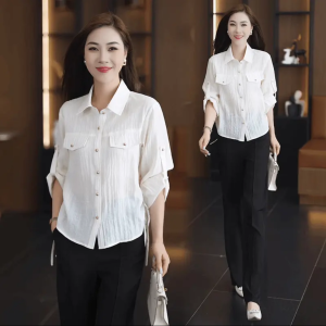 Elegant Loose Long Sleeve Womens Shirt Fashionable Korean Style Spring Autumn Top Slimming Cover Belly Versatile Casual Shirt