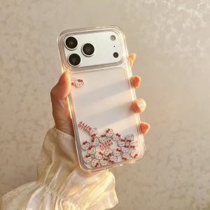 Sanrio | Cute Cartoon Sanrio Hello Kitty Bling Glitter Liquid Quicksand Phone Case For iPhone 17 16E 15 14 13 12 Pro Max Clear Hard Cover