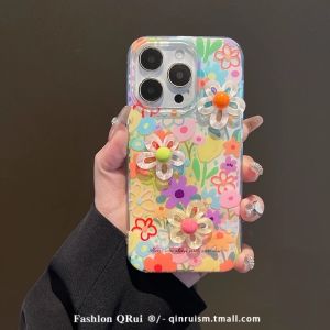 Spring Edition 3D Oil Painting Flower Soft Edge iPhone Case Compatible with Apple 17/16Promax Handheld Diagonal Creative Womens 14Promax Dual Layer 15Pro Full Cover Mobile Phone Case