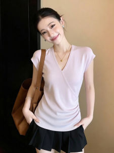AIYITI | Ice Silk V-Neck Knit Short Sleeve T-Shirt