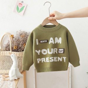 Boys Gradient Cartoon Knitted Sweater Spring Autumn New Arrival Polyester Cotton Blend Warm Comfortable round Neck Pullover