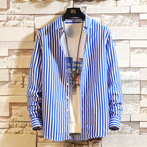 Áo Sơ Mi Kẻ Sọc Đen Trắng Mùa Xuân Thu Áo Sơ Mi Đẹp Trai Trào Lưu Phong Cách Hàn Quốc Dài Tay Cho Nam Trang Phục Mùa Thu Cho Nam Áo Khoác Thường Ngày