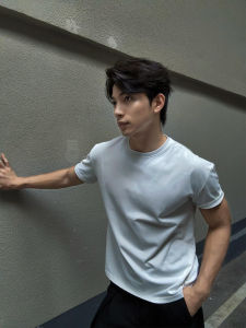 LIUBU | White Regular-Shoulder Cuff Sleeve Narrow Neckline Mens Short Sleeve T-Shirt
